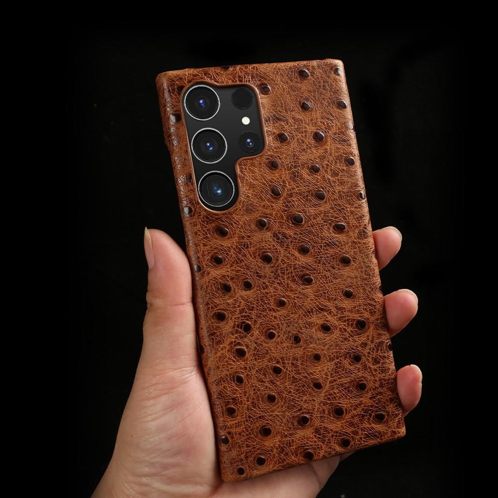 Ostrich Genuine Leather Case for Samsung Galaxy S23 FE S24 Ultra S22Plus S21FE S20 S23 Cowhide Back Cover Coque Shell