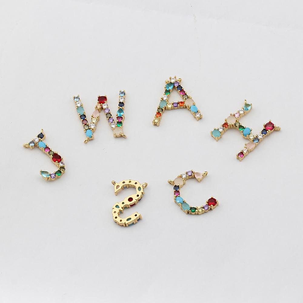 Nidin High Quality Wholesale 26 Letters Multi-color Zircon Necklace Copper Pendant Women Girl Fine Party Jewelry Family Gifts