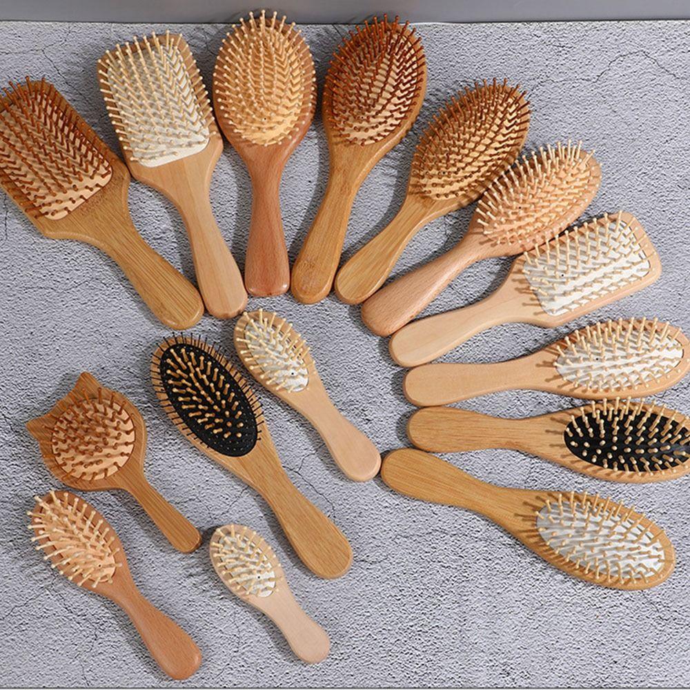 1Pc Paddle Cushion Massage Brush Hair Loss Bamboo Comb New Wood Comb  Hair Scalp