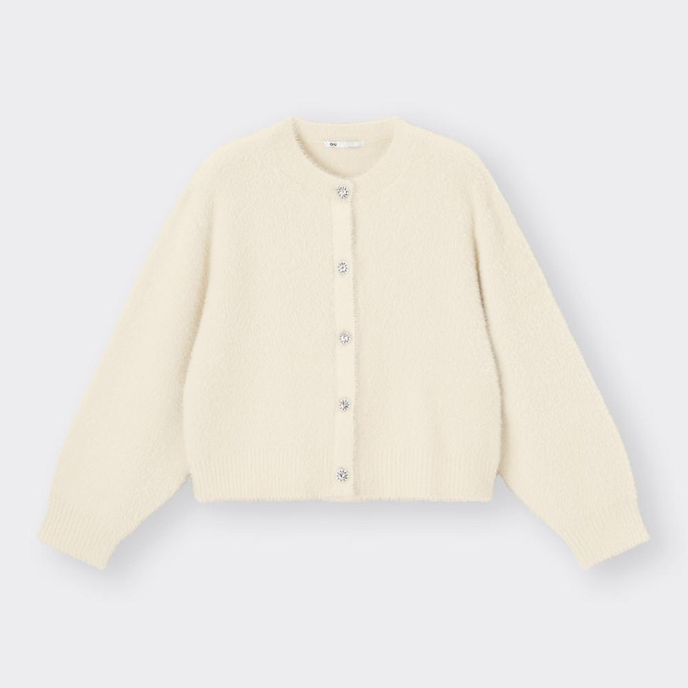 GU by Uniqlo Girls Shaggy Knit Bijou Button Cardigan