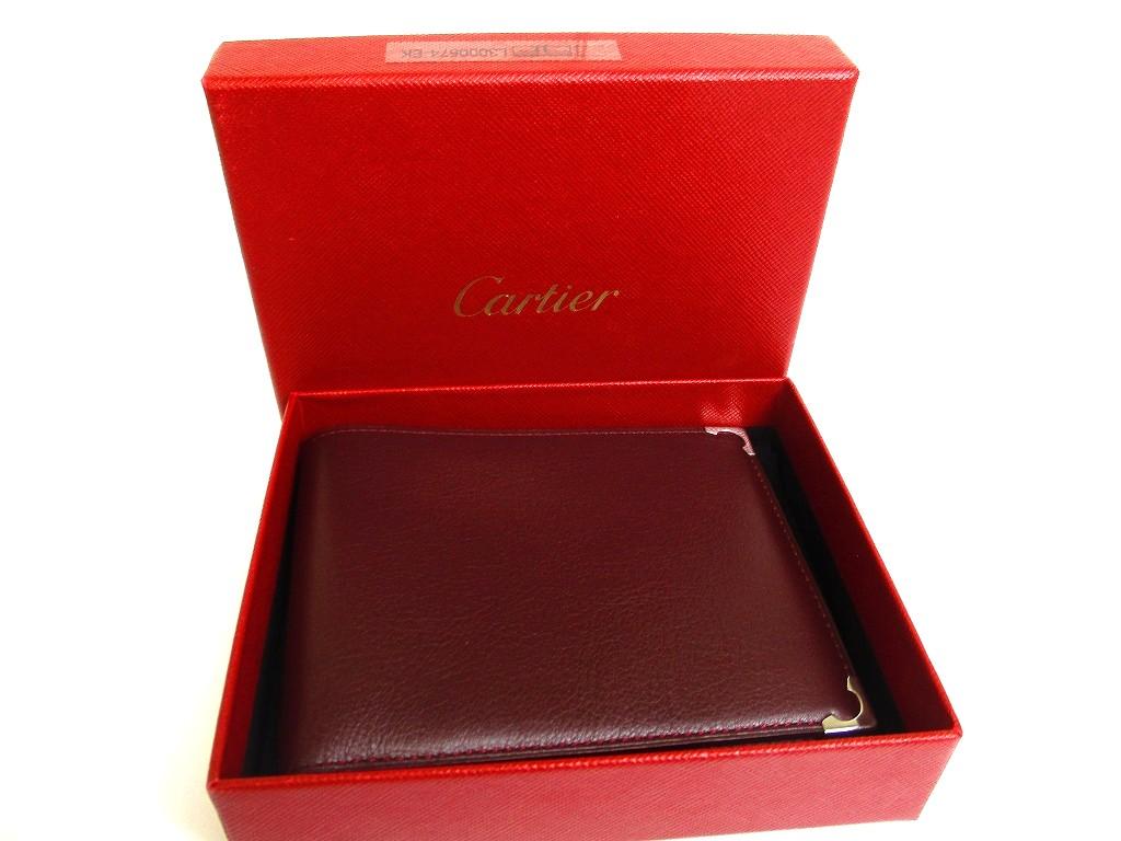 Оригинальный мужской кошелек Cartier Must de Cartier из бордовой кожи, складной, для купюр #b133 Открытая коробка