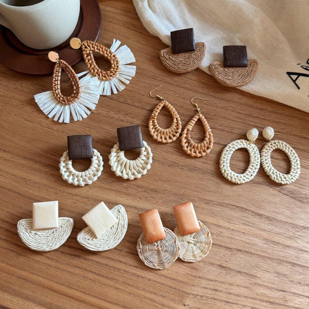 Wood Bohemian Drop Earrings Round Beach Jewelry Cute Geometric Earrings Gift