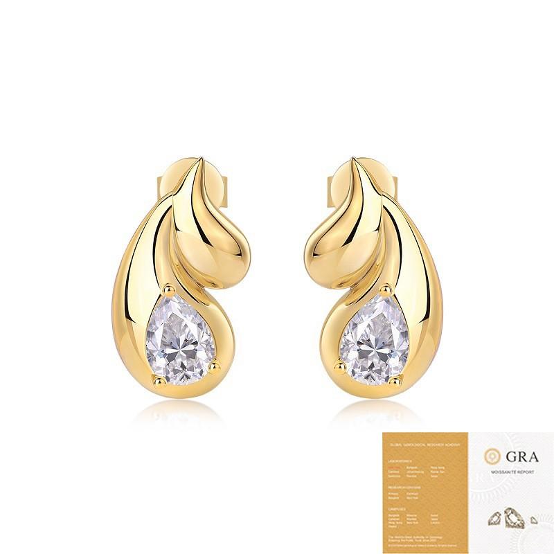 Sterling Stud Earrings With Moissanite Waterdrop Design Minimalist Fashion Jewelry Women Men