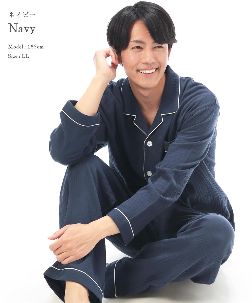 Мужская пижама ON NISHIKI с длинным рукавом, верх и низ, с длинными брюками, 100% хлопок, с застежкой спереди, комплект, весна/осень, марля, приятная к коже,