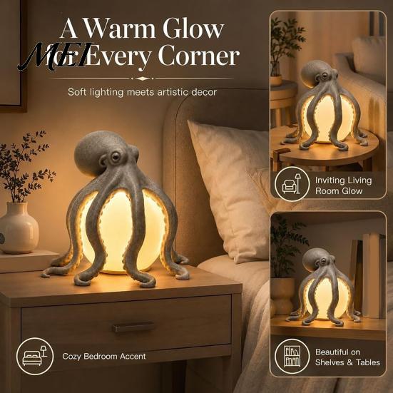 Cozy Living Room Light 3D Printed Octopus Ocean Table Lamp, Artistic Tentacle Sculpture Decor, Warm Glow Home Accent Coastal Nautical for Bedside