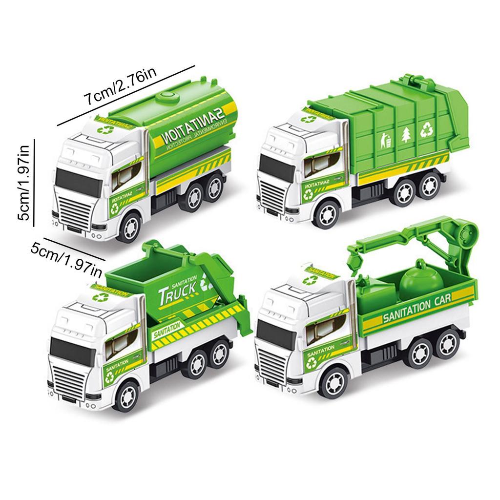 4Pcs Kids Toy Car Inertia Sanitation Truck Models Pull Back Engineering Vehicle Boys Toys for Children Ideal Gifts for Boys Kids