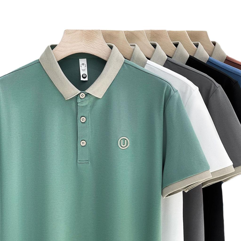 Мужская рубашка поло с коротким рукавом, мужская модная корейская версия британской рубашки поло с лацканами, высококачественный приталенный топ, мужской