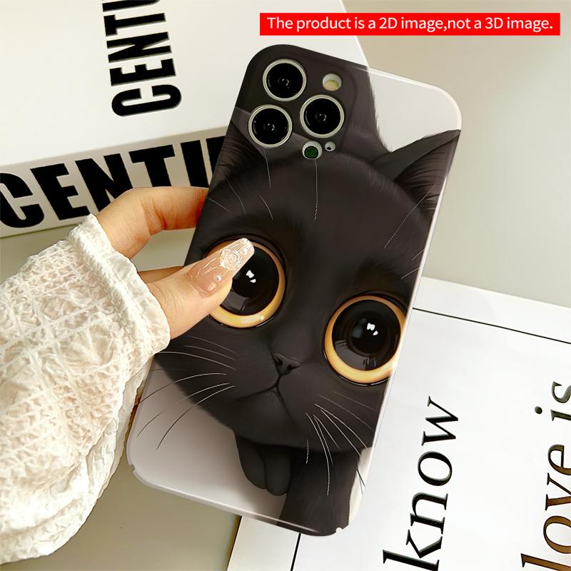 2DFlat Black Cat with Big Golden Eyes Phone Case All inclusive film hard iPhone case, compatible with iPhone 18 Pro Max 17 16 15 14 13 12 11