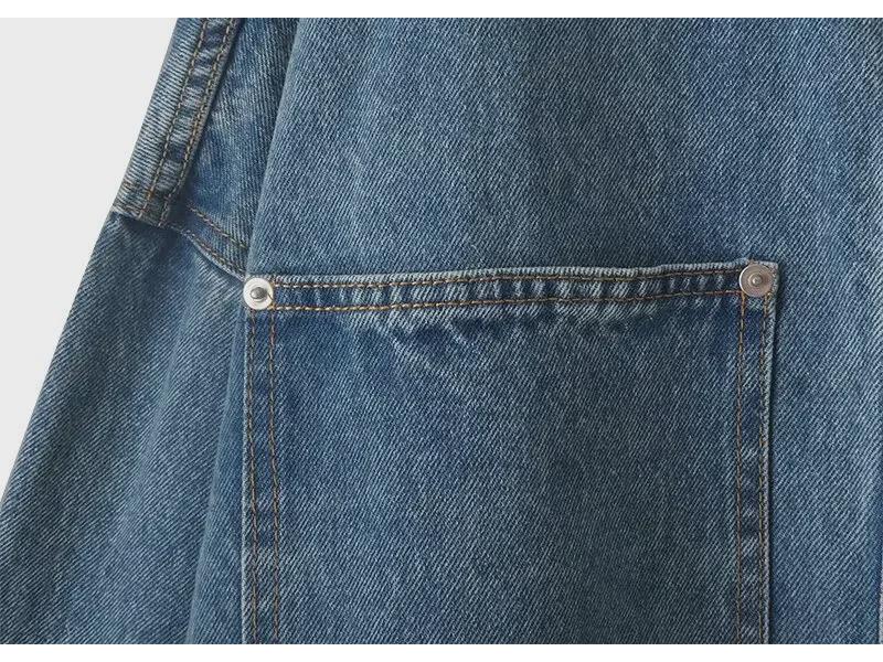 Women's European/American Style Washed Denim Shirt Jacket with Big Pockets