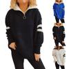 Women's Fashion Winter Loose Casual Zipper Lapel Arm Stripe Knitted Sweater Pullover Sweater