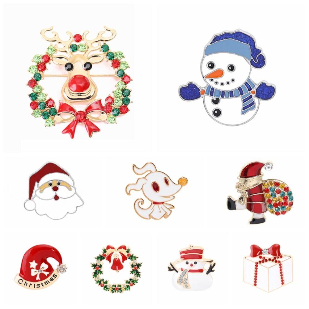 Snowman Santa Rhinestone Badge Fashionable New Year Pins Christmas Brooch Christmas Present