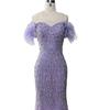 New caramel color sexy neck fishtail beads feather banquet wedding officiating dress dress LA11018
