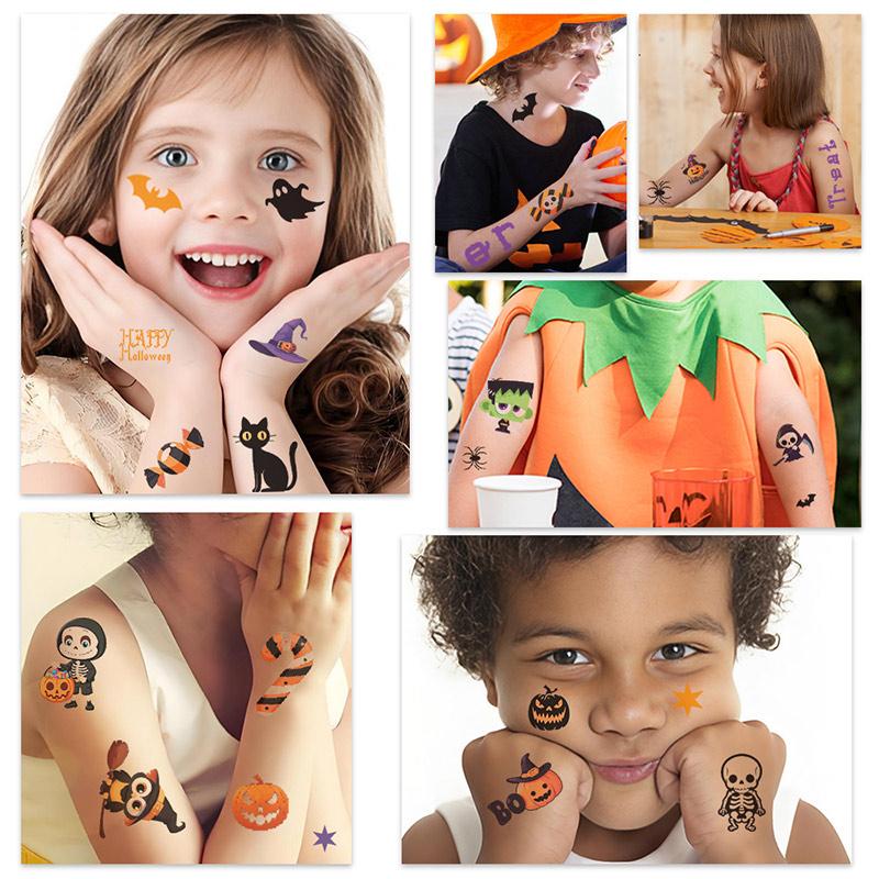 10pcs Halloween Tattoos Pumpkins Stickers Temporary Tattoos Waterproof Stickers For Face Body Tattoo Kids Halloween Party Props