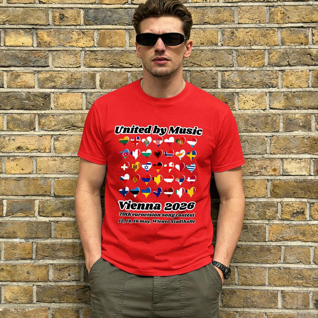 United by Music 2026 T Shirt Summer Eurovisions Song Contest 100 Cotton T Shirts For Unisex Trending Pattern Short Sleeve