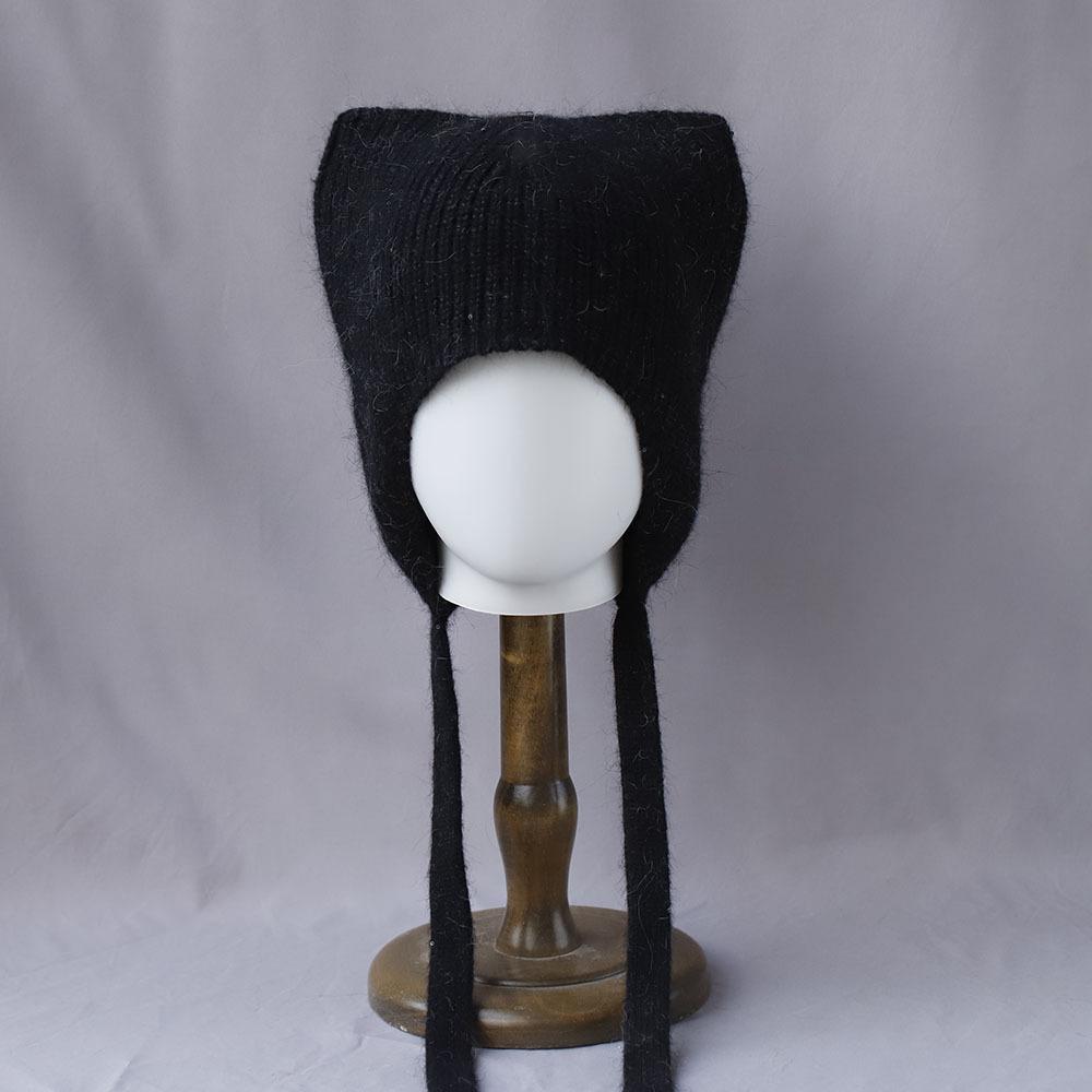 Милая защита ушей и теплая шапка из кроличьего пуха с кошачьими ушками, модная женская шапка на осень и зиму