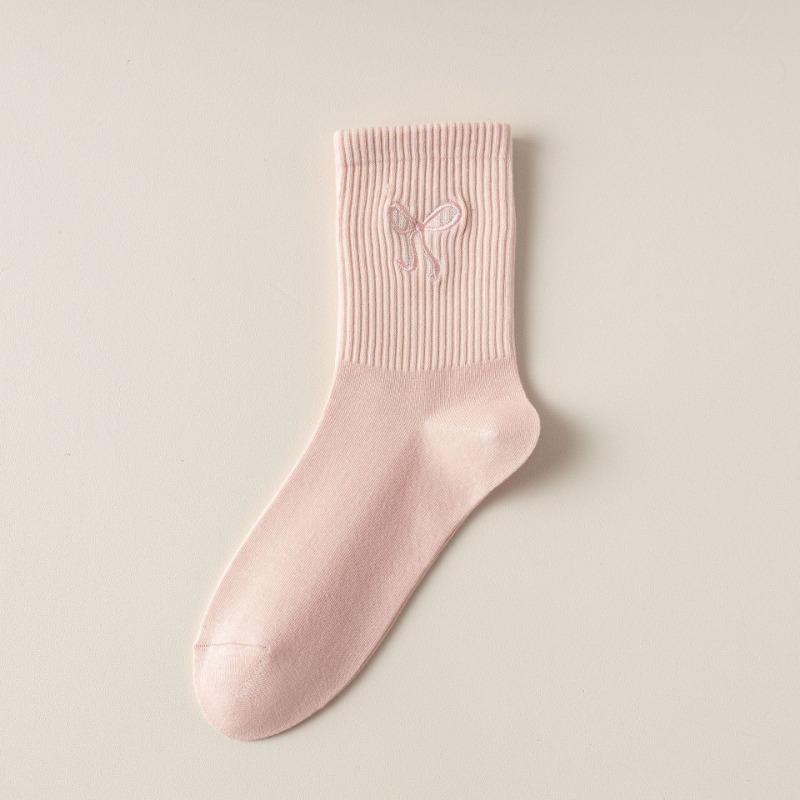 Женские осенне-зимние вышитые носки до середины икры с бантом, дышащие и впитывающие пот длинные носки до икры