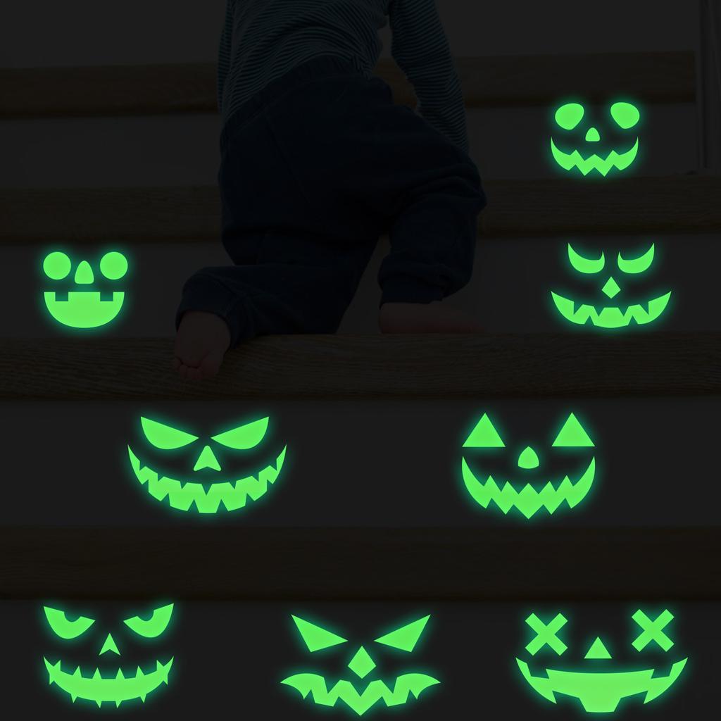 Halloween fluorescent luminous wall stickers luminous pumpkin expressions self-adhesive holiday decoration stickers for living room and bedroom walls