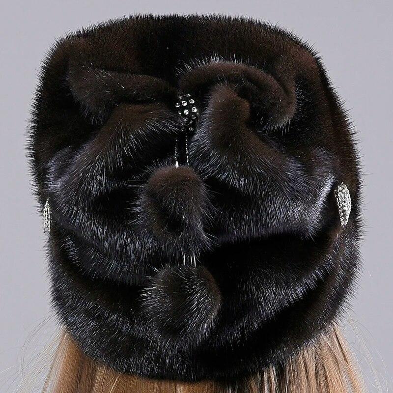 Зимние меховые шапки, женские стильные теплые шапки из натурального цельного норкового меха, роскошные шапки-ушанки, антихолодная зимняя шапка
