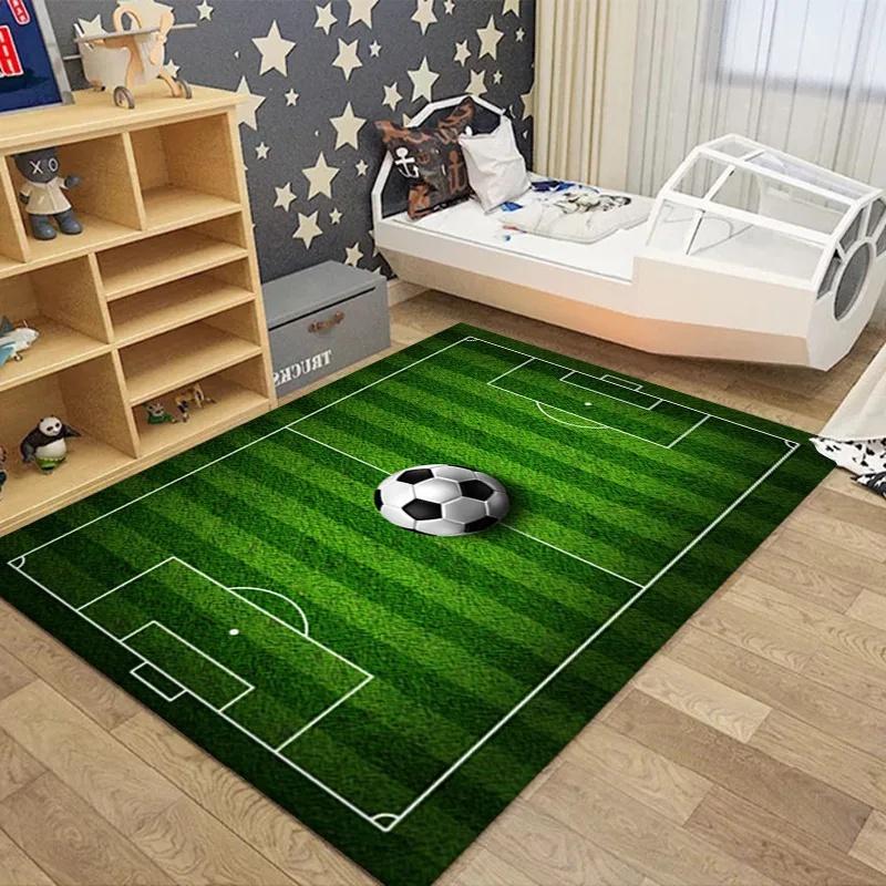 3D Football Basketball Field Floor Mat Large Anti-Slip Carpet for Kids' Room Bedroom Washable Rug for Play Area Boy's Decor