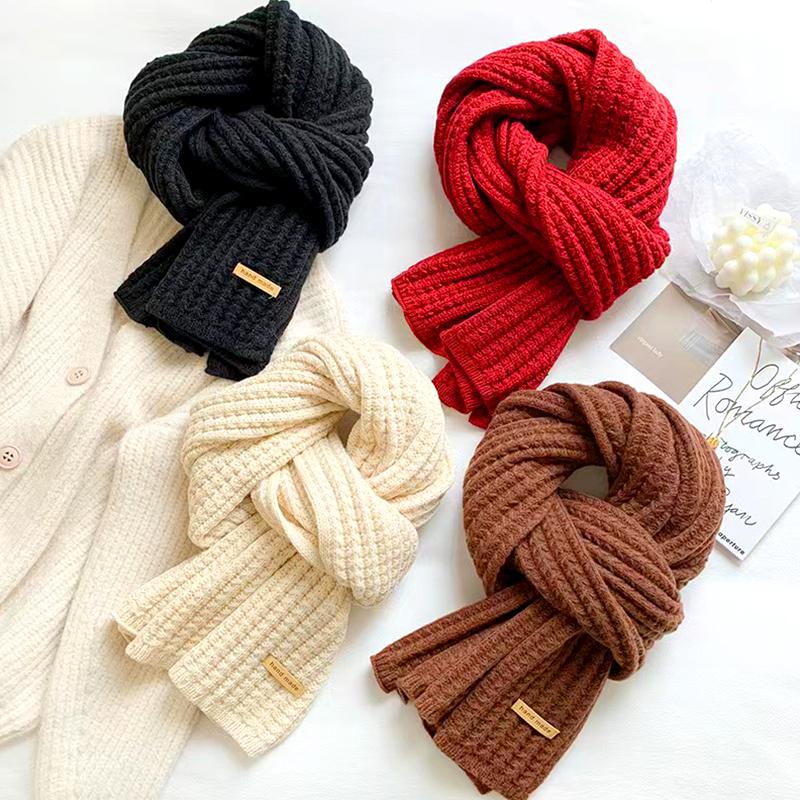 1PC Fashion Knitted Scarf Winter Warm Solid Color Neck Cover Thickening Windproof Vintage Scarf
