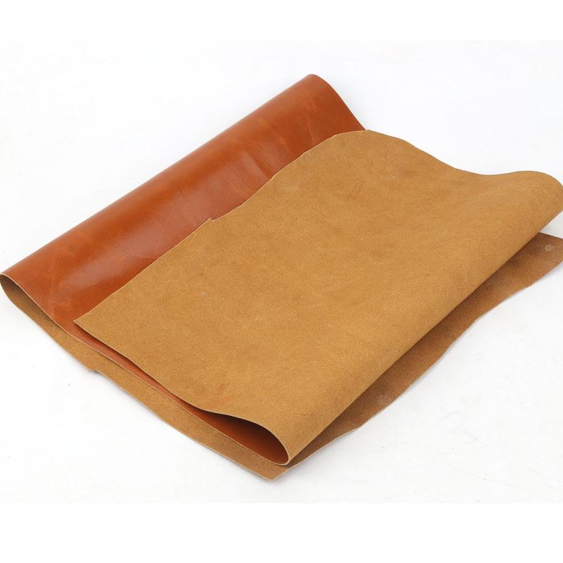 Yellow-brown 1.0mm thickness ultra-thin waxed leather top grain genuine leather material for sofa, bed head, seat, clothing repa