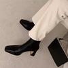 Fashion Square Toe Women Leather Ankle Boots Elegant High Heels Shoes Woman 2025 Trend Fashion Winter New Pumps Motorcycle Boots Mujer