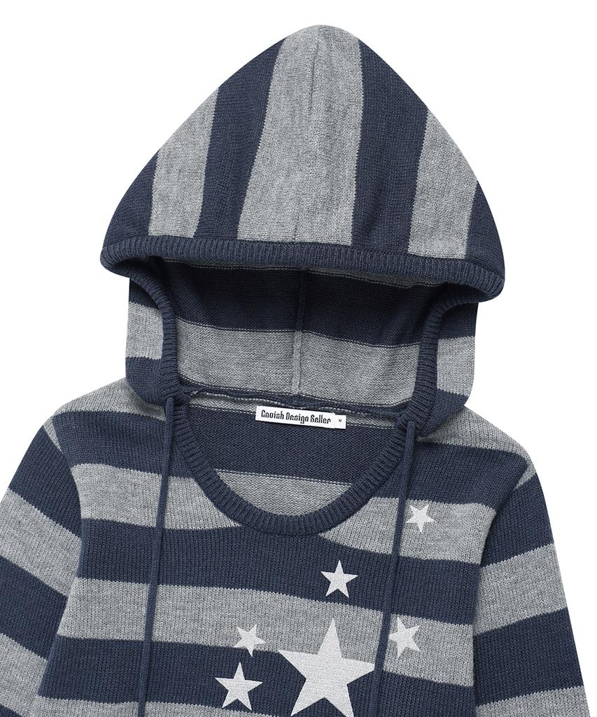 CAVISH W U Neck Striped Star Knit Hoodie Navy(Cv2Fffk601A)