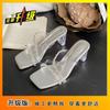 Crystal Transparent One-word Belt Beautiful High-heeled Sandals Summer New Crystal Heel Cool Slippers Women's Outer Wear