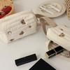 1pc Kawaii Makeup Bag Cosmetic Case Cute Bears Storage Organizer With Handle Aesthetic Zipper Toiletry Bag Beige