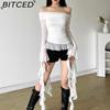 BITCED Осенний женский однотонный облегающий уличный топ с открытыми плечами, с длинными рукавами и открытой спиной