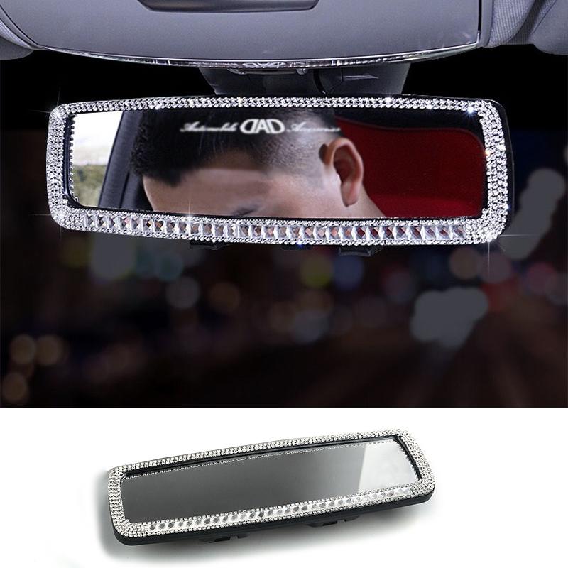 Universal Car Interior HD Rearview Mirror Decor Charm Crystal Bling Diamond Rear View Mirror Ornament Women Auto Accessories