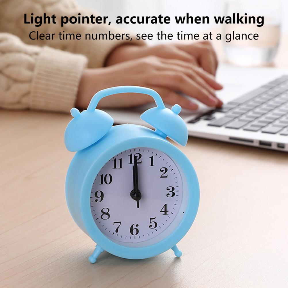 Double Bell Clock Accurate Timekeeping Battery Operated Analog Mini Round Bedside Desk Alarm Clock Cute Kids Gift