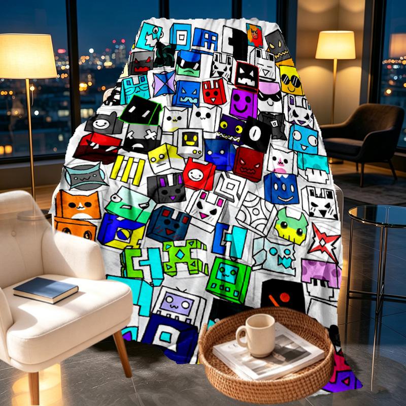 Geometry Dash Print Blanket - Soft & Comfortable, for Bedroom, Travel, Sofa, Home Decoration - Birthday Christmas Gift for Friend