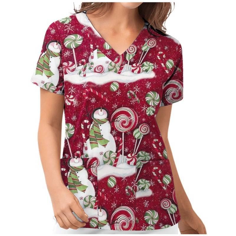 Женские рождественские скрабы с принтом, униформа, медицинские топы, рубашка с цветами, одежда