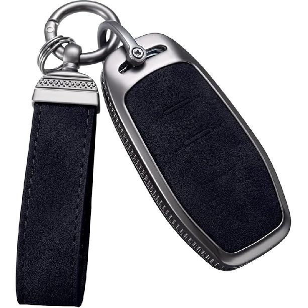 YO&YOYE Compatible With Ford Key Fob Cover With Keychain Leather Key Case Protector (Model3, Grey)