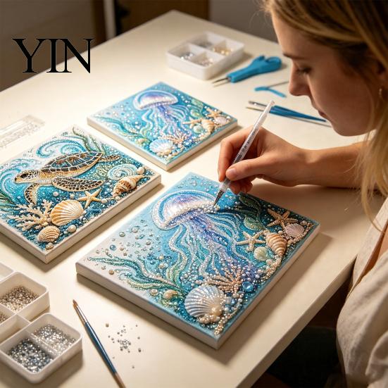 Sparkling Gemstone Art Supplies Sea Turtle Octopus DIY 3D Pearl Painting Kit, Ocean Theme Diamond Stress Relief Projects Kit for Adults Beginner, Bead