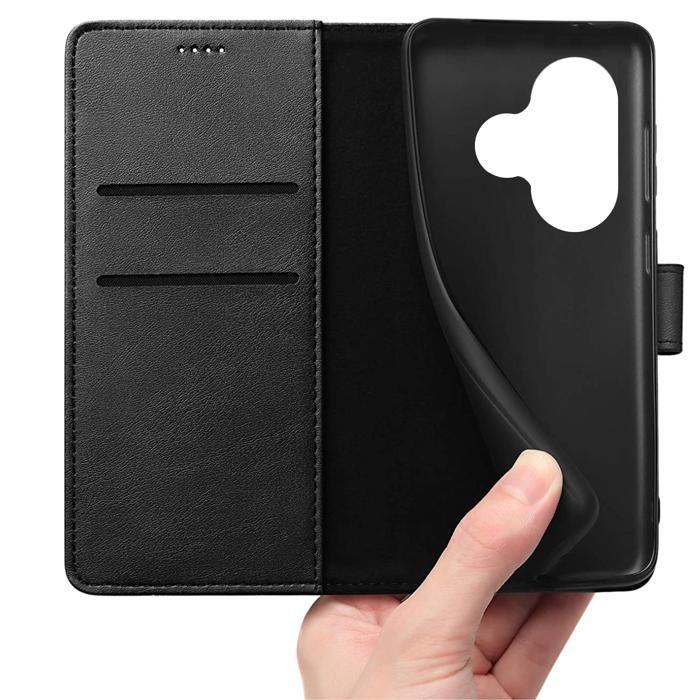 Coque pour Xiaomi Redmi 13 - Portefeuille Noir Rabat Clapet Aimanté Rangement Cartes Phonillico