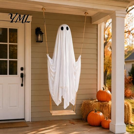 Weighted Fabric Ghost Halloween Hanging Swing Decoration, Light Up Large Spooky Outdoor Decorations on A for Outside Garden Yard Porch Tree Decor Easy