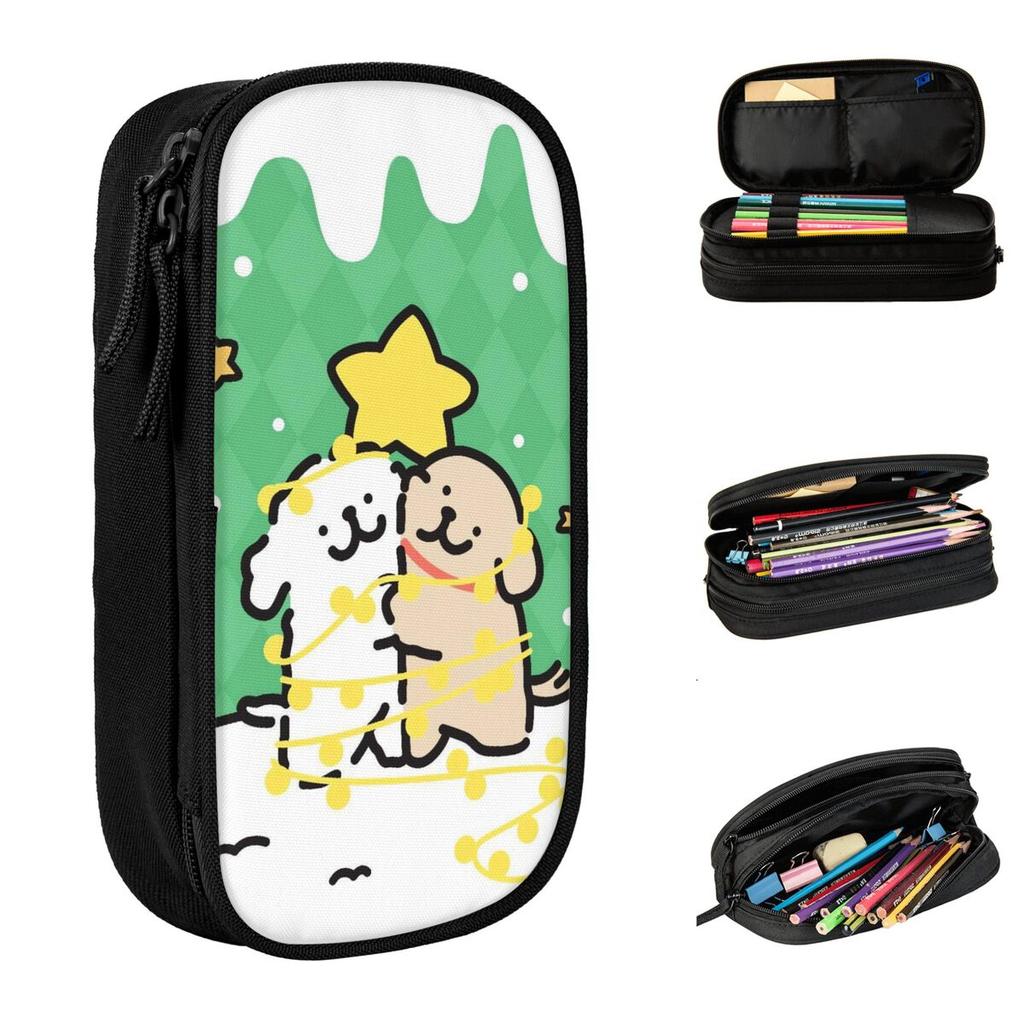 Line Dogs Pencil Case Canvas Pen Box Child Aesthetic Portable Back To School Pencil Cases Stationery Organizer
