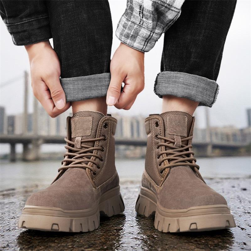 Men's Ankle Boots Genuine Leather Short Boots Retro Snow Boots Warm Casual Plush Shoes
