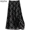 Женская осенне-зимняя вязаная юбка средней длины с кисточками и высокой талией, клетчатая юбка