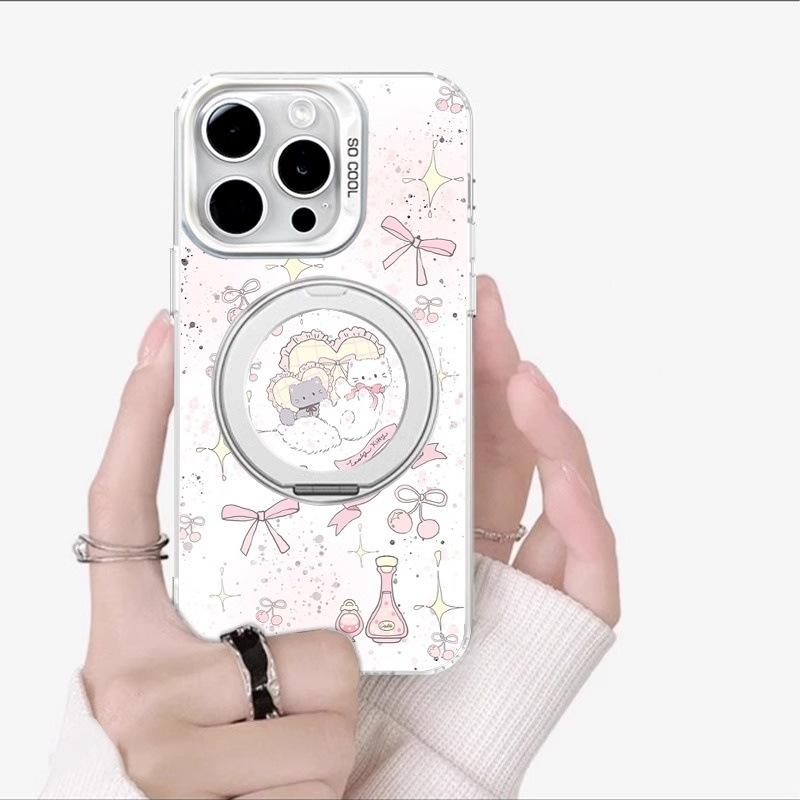 Cherry kitten applies to iPhone16promax colored silver mobile phone case Apple protective case