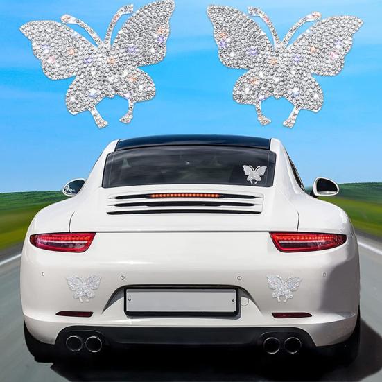 4Pcs Butterfly Car Stickers Sparkling Rhinestone Self-adhesive Easy To Apply Car Stickers for Unique Car Interior Decoration