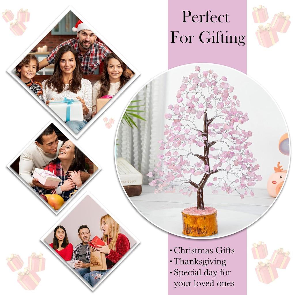 Дерево из розового кварца - Сувенир на удачу для предметов домашнего декора - Кристаллы Драгоценные камни - Денежное дерево на удачу - Декоративный подарочный предмет