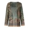 Women's Fashion Casual Slit Hem Round Neck Long Sleeve Loose  Printed T-Shirt Ladies Top