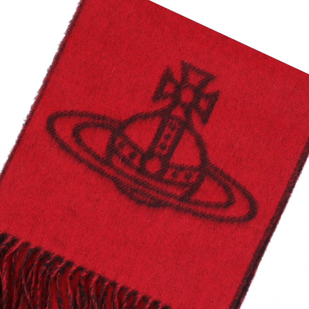 Шарф Vivienne Westwood с логотипом-сферой, шерстяной, с бахромой, двусторонний, N401