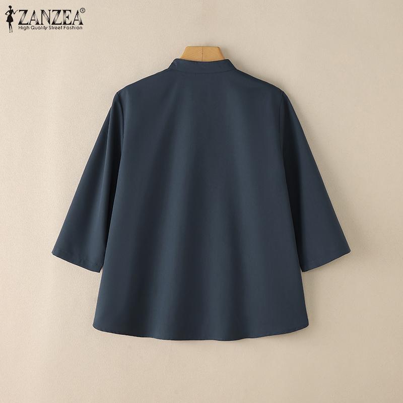 ZANZEA Женская повседневная блузка с воротником-стойкой и рукавом 3/4 из кружева в стиле пэчворк