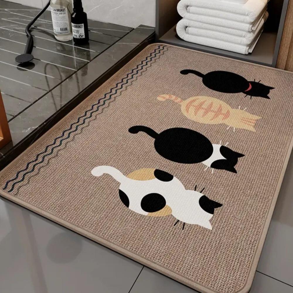 Creative Cartoon Cat Door Mat Flax Anti Slip Bathroom Floor Mat Square Quick Dry Absorbent Mat Kitchen