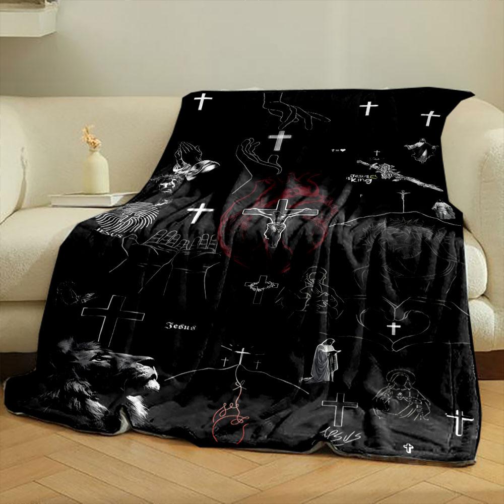 Jesus Cross Faith Blanket Printed Blanket for Living Room Bed Couch lunch break Soft Cozy Blanket for Friend's festival Gift