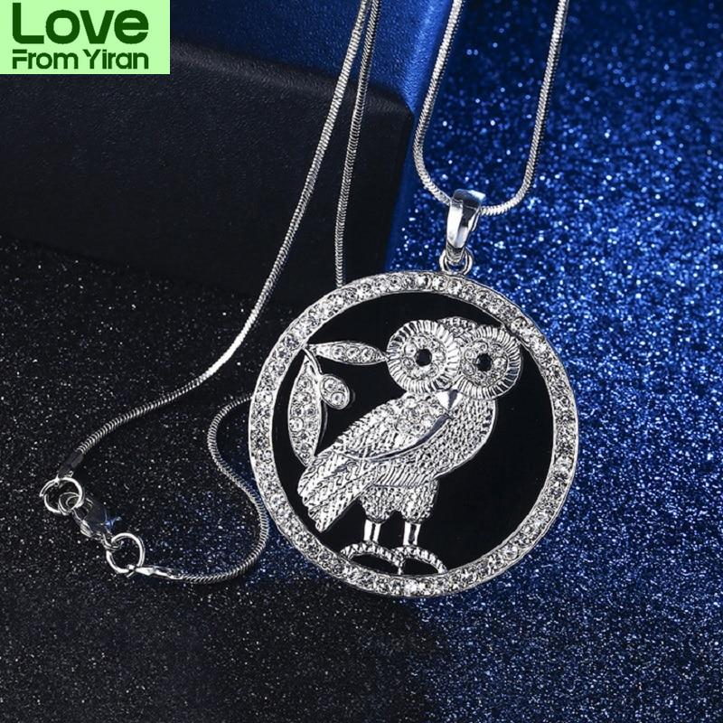 Яркое круглое круглое ожерелье с подвеской в виде совы для женщин, новые модные ювелирные изделия из кристаллов